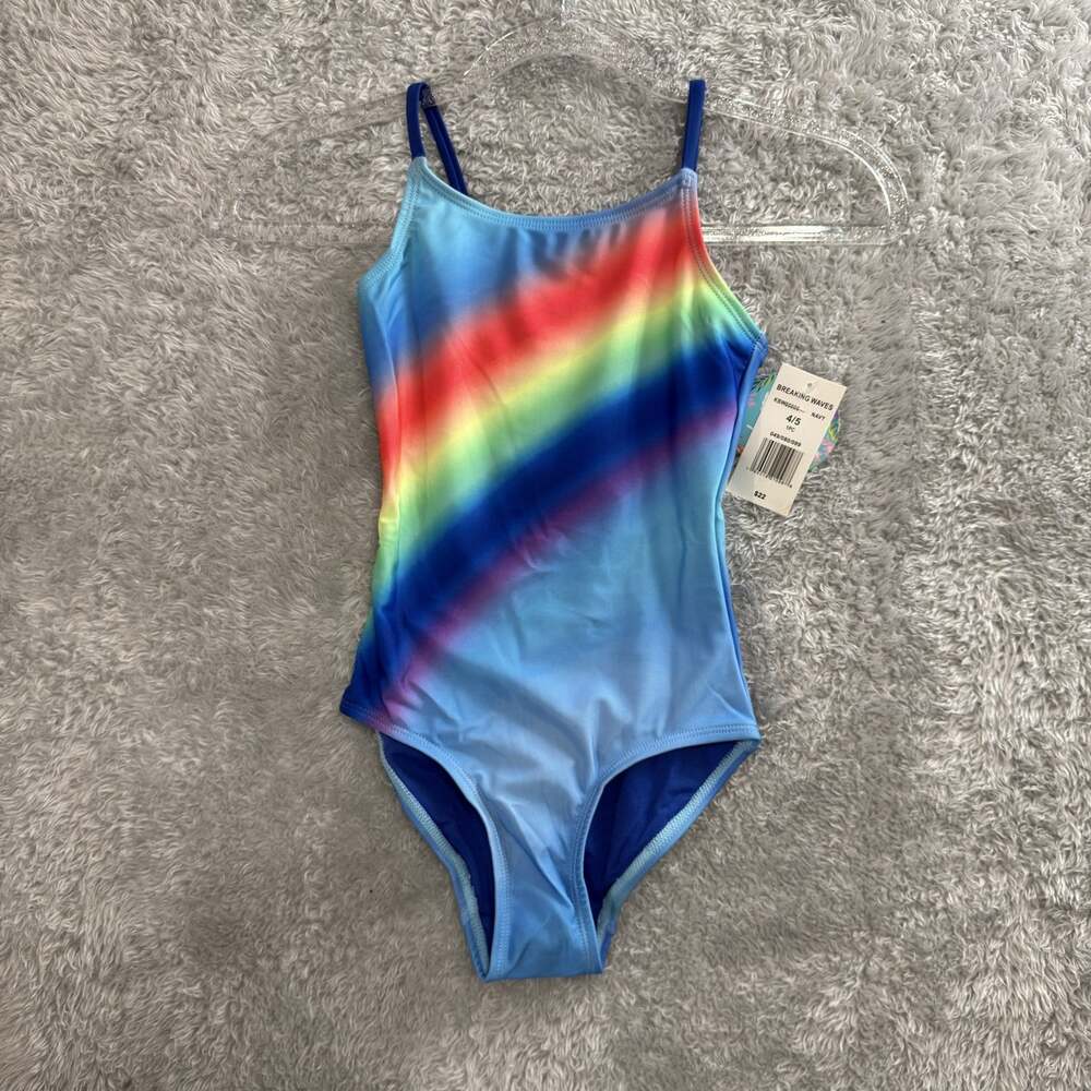 Breaking Waves Swimsuit Girls 4/5 Multicolor Rainbow One Piece UPF 50+ Strappy